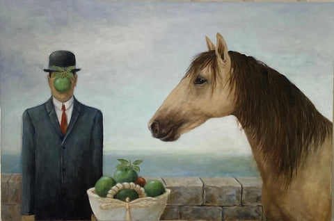 Dana Rose-Magritte and Friend contemplating green apples