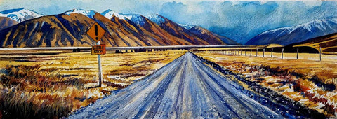 Kelvin McMillan-Road to Erewhon Rangitata Gorge.. Original watercolour