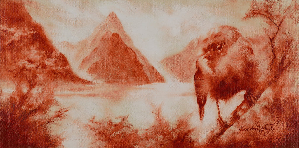 Sandra Whyte-Mitre Peak with Black Fantail (Original oil)
