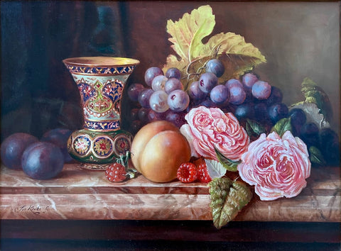 Jos Kivits-Still life with Peonies, Grapes and Vase