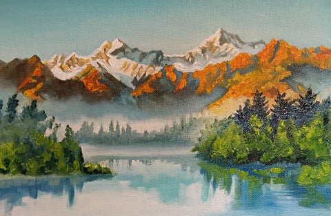Annette Dickison- Lake Matheson with Mt Tasman and Mt Cook