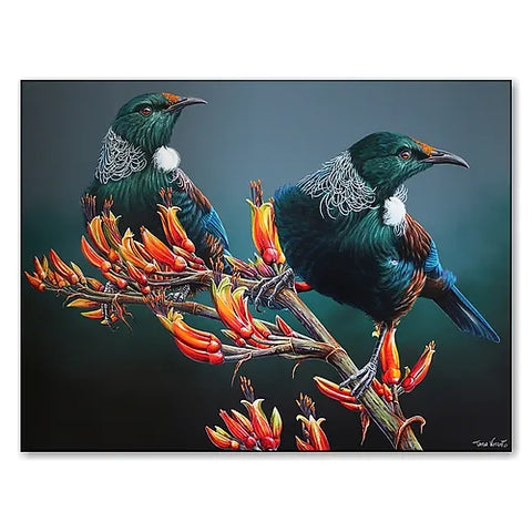 Tania Verrent-Two Tuis and Flax #177 Giclee Print