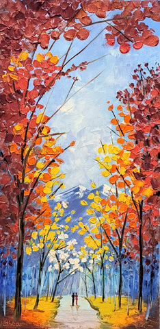 Alethea Roche-Couple walking in Arrowtown.