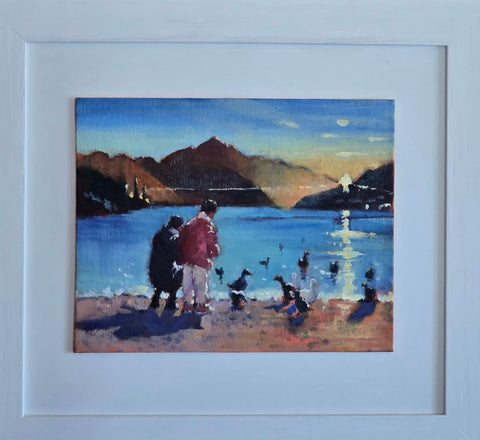 Jane McIntosh-Feeding Ducks at Twilight Lake Wakatipu Queenstown.