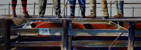 Kelvin McMillan-Bull Sale, Canterbury.-watercolour