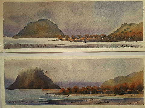 David Attwell- 2 panel Wanaka. Watercolour Plein Air.