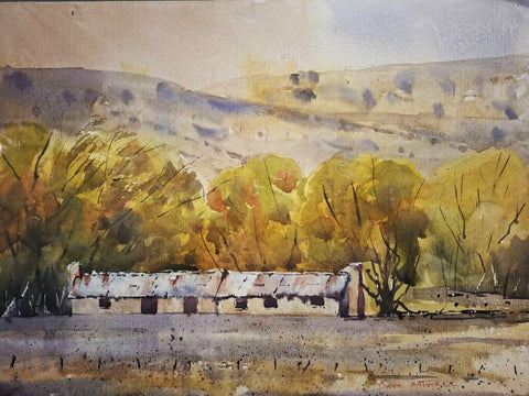 David Attwell-The old cookhouse, Morven Hills. Watercolour Plein Air.