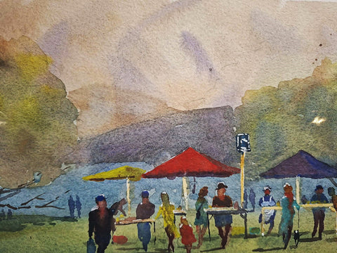David Attwell-Wanaka Market. Watercolour Plein Air.