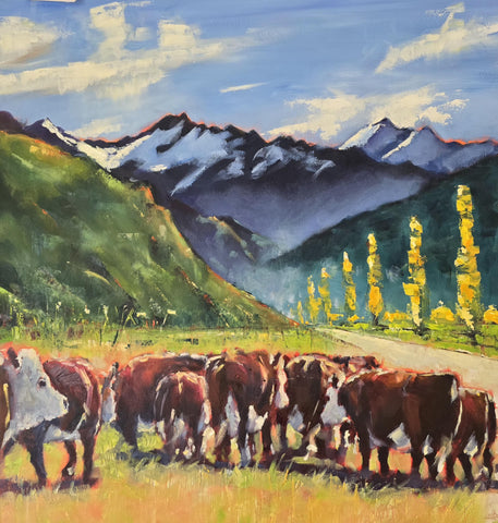 Jane McIntosh-Hereford Cattle on the Move. Mt Aspiring