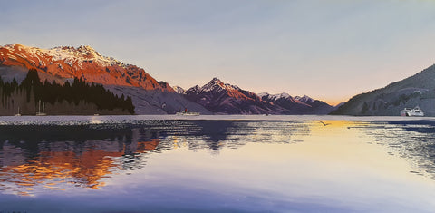 Sarah Platt- Sunset view from Queenstown with the TSS Earnslaw.