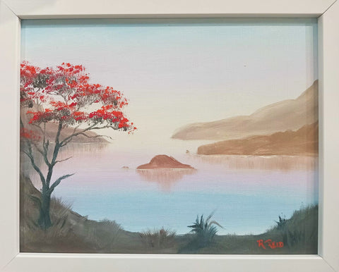 Ruth Reid-Harbour View with Pohutukawa.