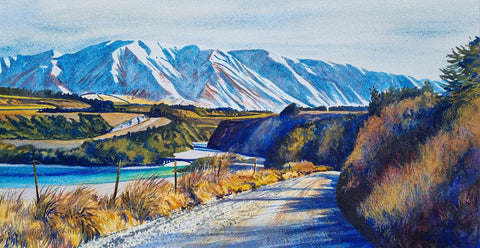 Kelvin McMillan-Rakaia from Zig Zag Road. Original watercolour