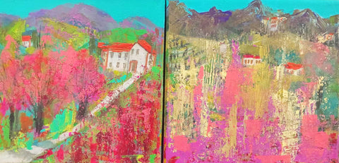 Cathy Preston-Blossom Trees on the left and Lupins on the right