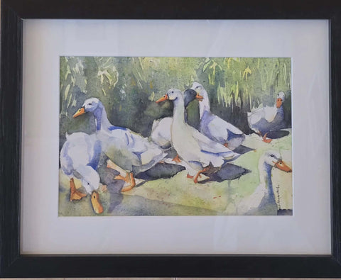 Jane McIntosh-Feeding Time,Peking Ducks