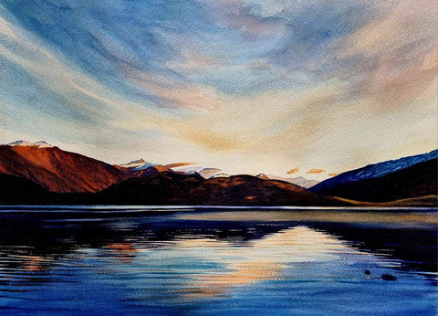 Kelvin McMillan-Lake Wanaka First Light. Original watercolour