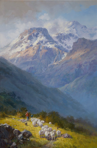 Ben Ho-Sheep Mustering. Looking back at Mt Earnslaw, Glenorchy.