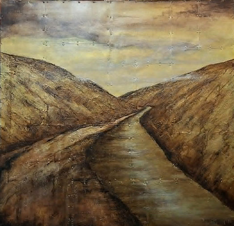 Andie King-The River Runs through. Riveted recycled aluminium panel