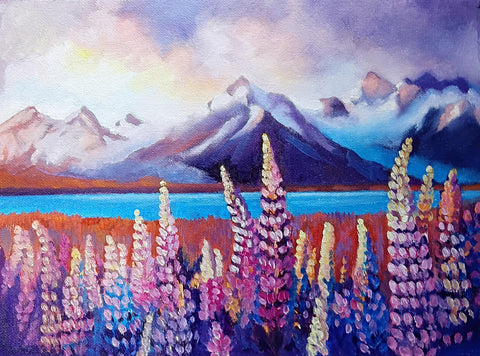 Annette Dickison- Lupins at sunset Mt Cook
